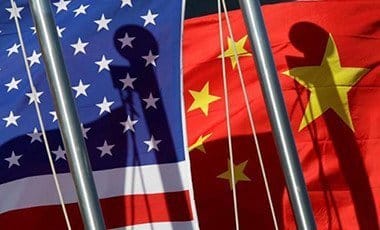 National flags of the US and China