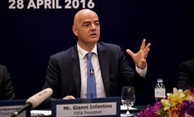 Newly-appointed president of FIFA Gianni Infantino speaks during a press conference in Bangkok on April 28, 2016. Infantino is in the Thai capital to participate in celebrations to mark the 100th anniversary of the Football Association of Thailand. Pix: AFP