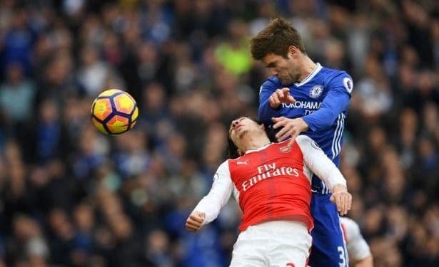 Marcos Alonso scores the opening goal but catches Hector Bellerin with his elbow