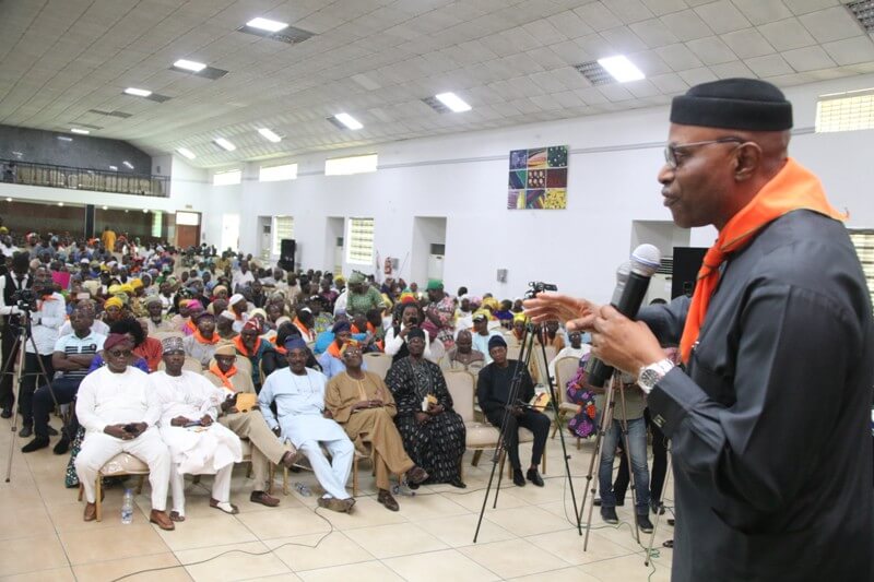 Dr. Olusegun Mimiko addressing supporters during Conversation With Mimiko programme