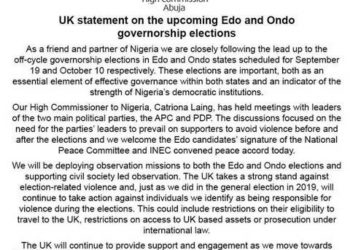 UK Statement on ONDO Election