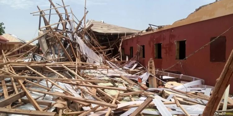 Up to 50 residential and school structures were destroyed in the windstorm in Aguleri.