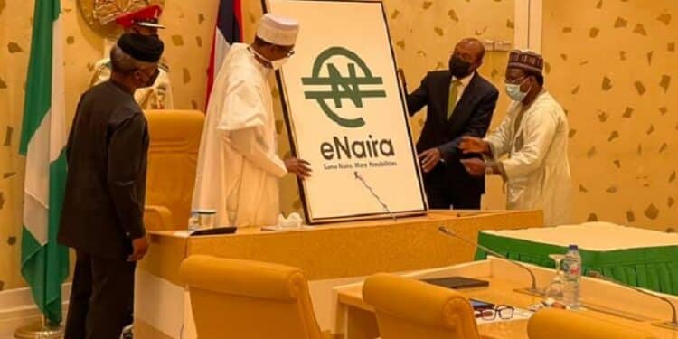 Buhari, Oshinbajo and Emefiele at the Launch of eNaira