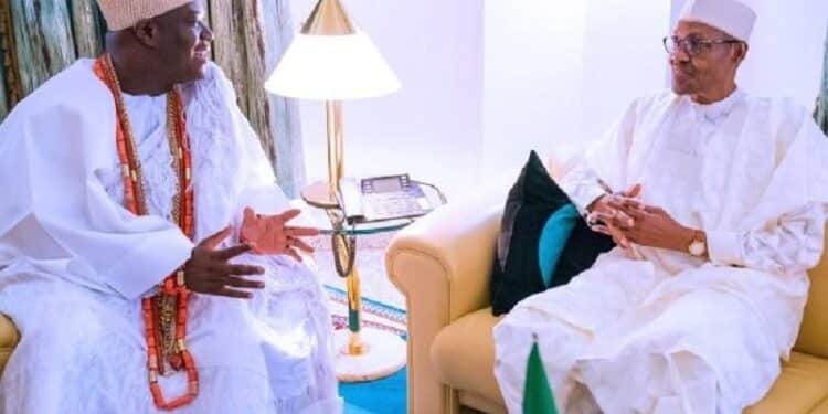 Ooni of Ife with Muhammadu Buhari on Sunday Igboho
