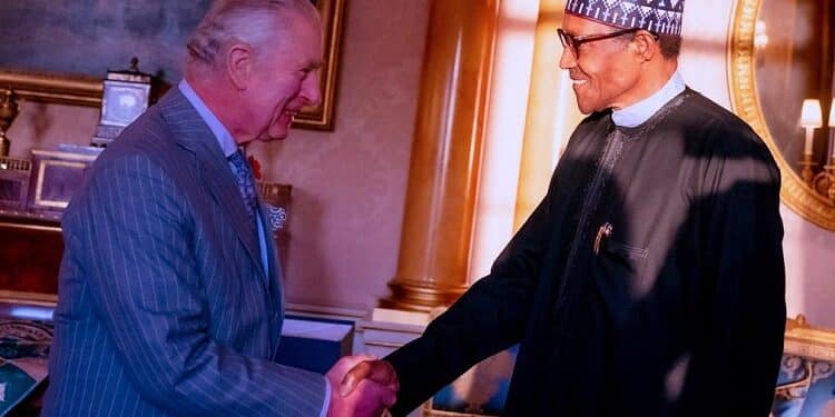 President Muhammadu Buhari with King Charles III at Buckingham Palace London
