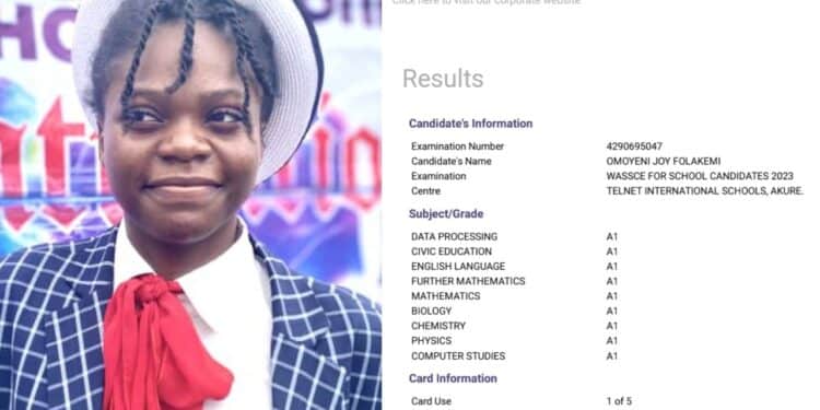 Omoyeni Joy Folakemi 2023 WAEC Results
