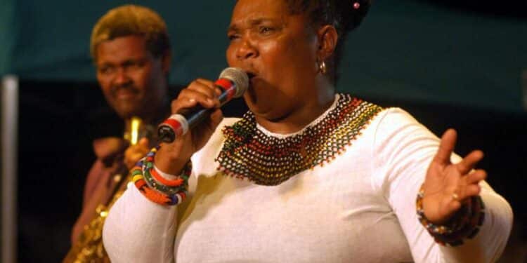 Sylvia Mdunyelwa alongside Ezra Ngcukana live at the jazzathon music festival at the V&A Waterfront, Cape Town. Photo: Michael Pinyana.
