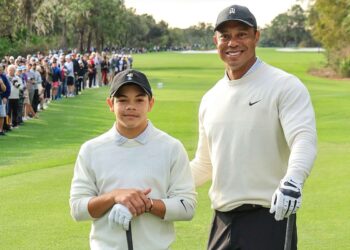 Tiger Woods with his son, Charlie Woods