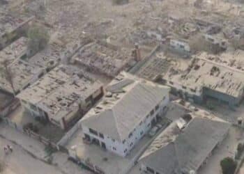 Drone footage showing the impacted area of the Ibadan explosion.